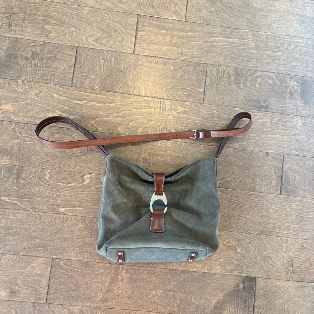 Dooney & Bourke Olive Green Suede Hobo with Brown Leather Trim